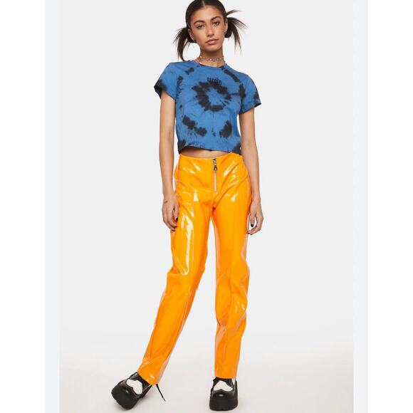 The Ragged Priest Pants - The Ragged Priest Orange Faux Patent Leather Straight Leg Pants